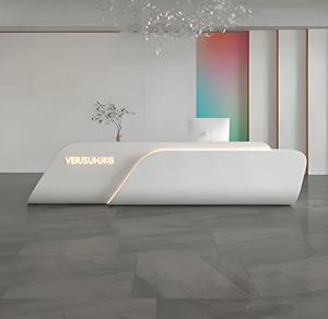 Comptoir de réception de style bar en bois foncé avec éclairage LED à lumière chaude pour café, hôtel, salon de beauté, clinique - Product Image 2