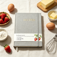 Carnet de recettes A5 en lin gris, couverture rigide, dorure à chaud, journal de cuisine vierge, logo personnalisé pour cadeaux