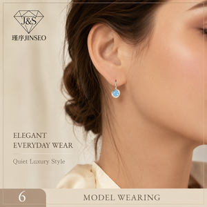 Pendientes de Gancho de Plata de Ley S925 con Aguamarina Sintética, Adorno de Circonita Cúbica, Minimalistas, Chapados en Oro Blanco, Joyería de Regalo para Mujer - Product Image 2