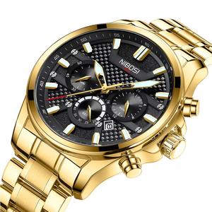 Drioshipping Luxury Gold Finish Montre à quartz pour hommes Nouveau Multifonctionnel Trois Chronographes Étanche Acier inoxydable Shanghai - Product Image 1