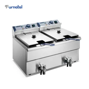 Commercial Electric 24L Double Tanks Chip Deep Fryers with Oil Drain Valve