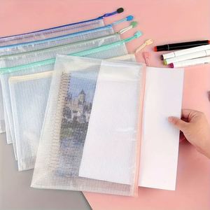 Custom Macaron A4/Letter Size Mesh <b>File</b> Bag PVC Waterproof Zipper Pouch Exam Paper Organizer School Office Document Storage - Product Image 5