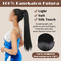 Extensions de cheveux synthétiques Julianna Wholesale Kanekalon Futura Fiber, postiches à enrouler avec pince à griffes et cordon de serrage, queues de cheval