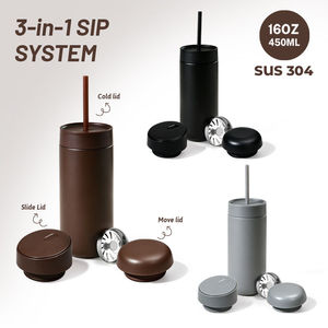 Lot de Bouteilles Isothermes Anti-Fuite de 450 <span class=keywords><strong>ml</strong></span> avec 3 Couvercles – Cadeau d'Entreprise Promotionnel – Coffret de Tasses en Acier Inoxydable - Product Image 2