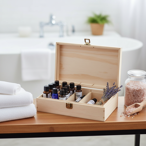 Boîte cadeau en bois carrée artisanale de Taïwan pour huiles essentielles avec impression jet d'encre UV et option de logo personnalisé - Product Image 1