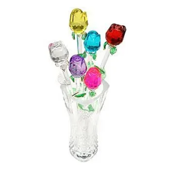 Customized Colored Murano Art Lampwork Long Stem Glass Craft Flower Rose Wholesale Eco-friendly