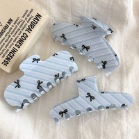 YJL Vente Chaude Pinces à Cheveux en Acrylique à Motif Nœud Rayé Bleu Grande Taille 10 CM Accessoires Cheveux en Gros pour Femmes
