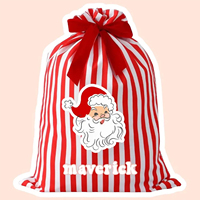 Sacs de Noël en toile rayés rose et rouge de luxe, modernes, avec nom et ruban personnalisables pour filles et garçons