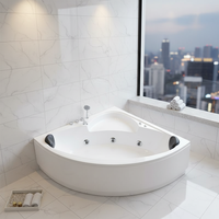 Baignoire d'angle triangulaire avec support ergonomique pour le dos et massage par remous, design moderne pour usage hôtelier