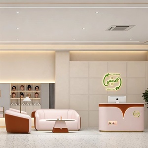 Mostrador de Recepción Curvo Moderno, Mostrador de Caja con Panel de Madera, Recepción para Salón de Belleza, Bar, Empresa u Oficina - Product Image 1