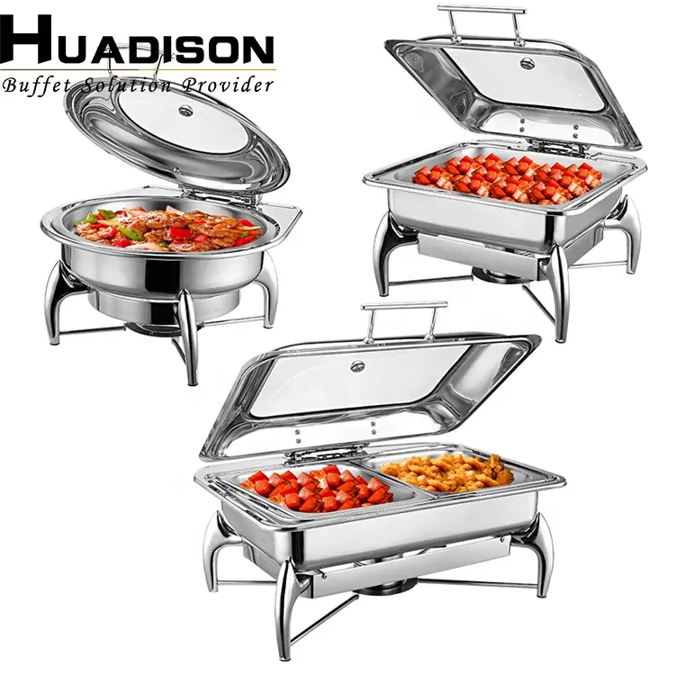 Huadison Thiết Bị Nhà Hàng Bộ Buffet Bằng Thép Không Gỉ 304 Đĩa Chafing Đồ Làm Ấm Thức Ăn Đĩa Chafing Cho Khách Sạn & Nhà Hàng