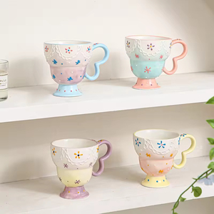 Creative Colorful Ceramic Coffee Milk <b>Mug</b> featuring three tone colors and a butterfly shape handle - Product Image 1