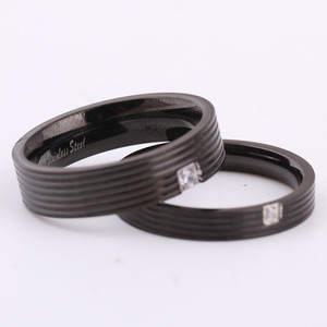 Stainless Steel Black <b>Ring</b> With Diamond Bezel Setting Geometric Design For <b>Couple</b> Gift - Product Image 2