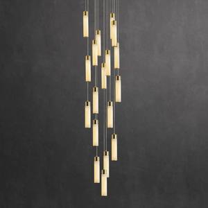 Modern Gold Round Pendant <b>Light</b> With Cylindrical Shade LED Warm White 2700K For Living Room Large Size Adjustable Height - Product Image 2