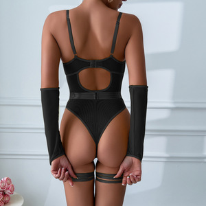 Ensemble de lingerie féminine sexy et érotique en maille transparente, body une pièce avec jarretières, vente en gros - Product Image 6