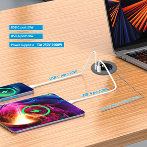 Nhà máy màu đen xây dựng EU bảng vòng Ổ cắm được xây dựng trong ổ cắm với <span class=keywords><strong>USB</strong></span> C pd20w 6.56ft dây điện Grommet Ổ cắm điện - Product Image 5