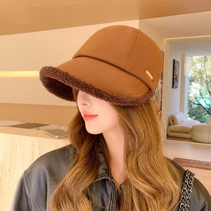 Women's Plush Bucket Hat Beige Warm Ear Covering Autumn Winter Cycling Cap Breathable Windproof Sun Shading Adult Size - Product Image 3