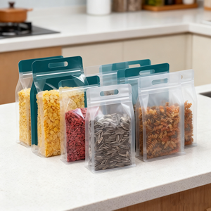 Sacs à fond plat YSH, étanches, avec couvercle rigide transparent, pochette avec fermeture éclair et poignée, finition dépolie, scellage large sur huit côtés - Product Image 6