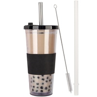 Gobelet en plastique à double paroi OEM de 700 ml (24 oz) réutilisable pour thé au lait Boba avec paille et couvercle