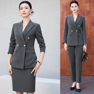 Women's Suit Set Double Breasted <b>Black</b> Slim Fit Formal <b>Work</b> Uniform For Office Commuting With Skirt And <b>Pants</b> Options - Product Image 2