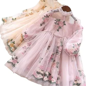 Robe de fête en dentelle brodée pour fille, vêtements à manches longues pour enfants, collection 6257