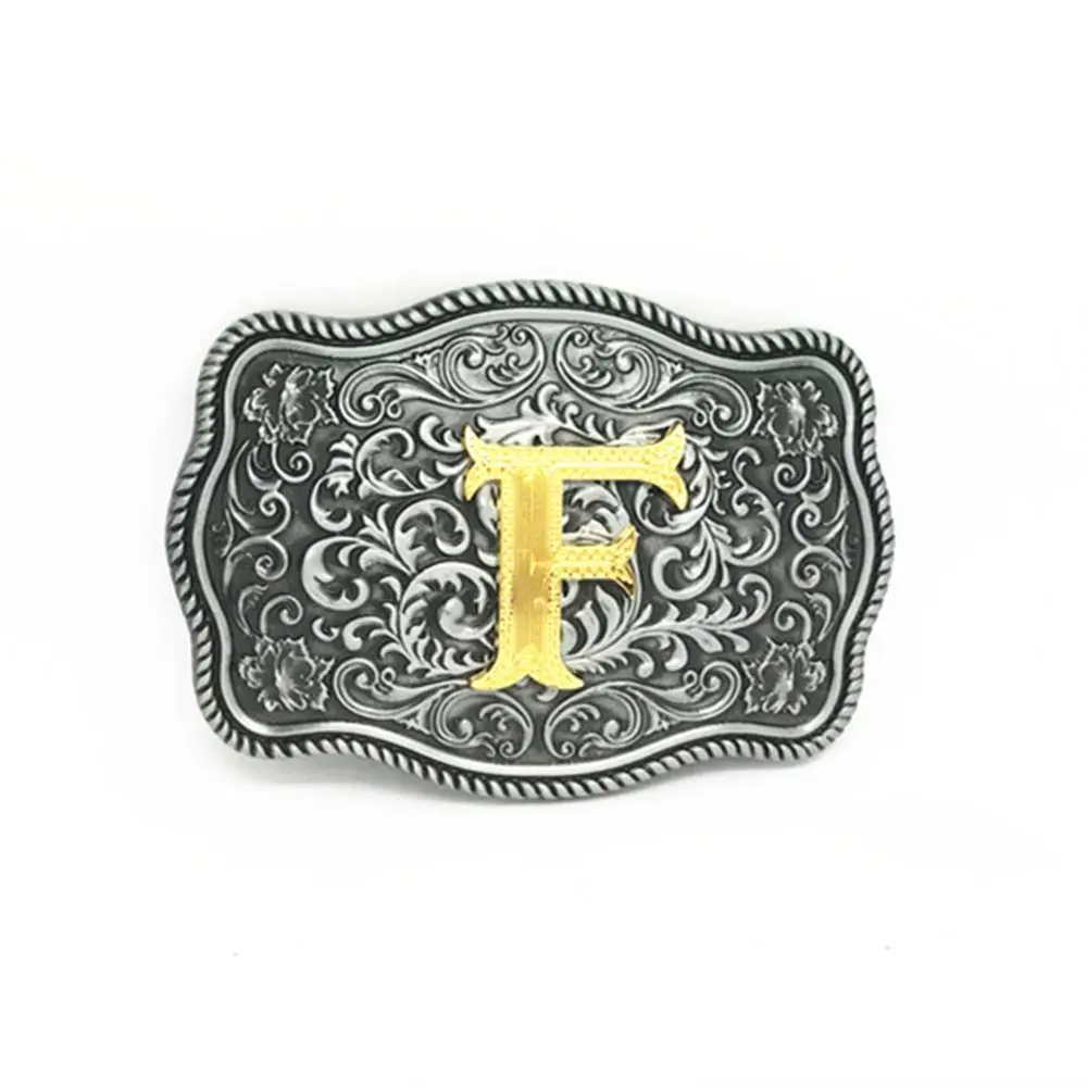 Inner Width 40mm Letter A B C D E F G H I J K L M N O P Q R S T U V W X Y Z Golden Silver Western Style Name Plate Belt Buckle