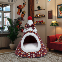 Tente pour animaux de compagnie en forme de sapin de Noël, douce et chaude, en peluche, lit pour chat et chien, maison pour animaux de compagnie pour les fêtes d'hiver, pour petits animaux