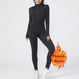 Combinaison une pièce zippée à manches longues pour femme 2026 – Coupe ajustée, idéale pour le fitness, l'entraînement sportif, le yoga, en polaire chaude - Product Image 1