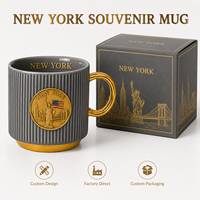 Tasse à café en céramique souvenir de New York, États-Unis, avec motif drapeau et Statue de la Liberté, design personnalisé en grès, vente en gros OEM ODM