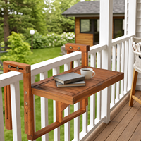 Table pliante suspendue en bois d'acacia pour balustrade de balcon, table de terrasse réglable, gain de place, pour patio extérieur et véranda
