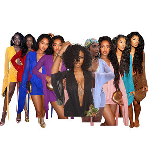 <span class=keywords><strong>Mini</strong></span> Abito Estivo Sexy in <span class=keywords><strong>Rete</strong></span> Elasticizzata con Scollo <span class=keywords><strong>a</strong></span> V Profondo e Schiena Scoperta, <span class=keywords><strong>a</strong></span> Maniche Lunghe, Vestito Aderente in 10 Colori - Product Image 1