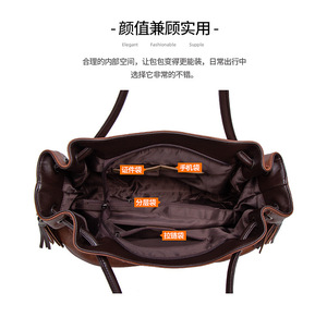 Classical Retro Fashion Handbags Large Capacity Crossbody Tote <b>Bags</b> <b>Soft</b> PU <b>Leather</b> Shoulder <b>Bags</b> With Tassel - Product Image 3