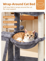 Arbre à chat multi-niveaux de 25,6 pouces en peluche grise avec poteau à gratter en sisal, hamac, lit et condo pour chat, meuble d'intérieur pour chat, fournitures pour animaux de compagnie