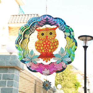 Colorido Giratorio de Viento 3D de Acero Inoxidable con Diseño de Búho y Flamenco, Adorno Colgante para Jardín Exterior, Decoración Personalizada - Product Image 4