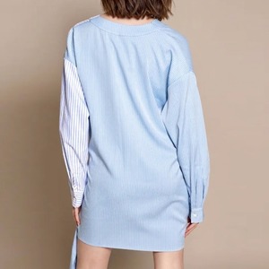 Abito Mini Asimmetrico da Donna Autunnale in Tessuto Vintage Casual <span class=keywords><strong>a</strong></span> <span class=keywords><strong>Righe</strong></span> <span class=keywords><strong>Blu</strong></span> <span class=keywords><strong>e</strong></span> Bianche con Spalle Scoperte <span class=keywords><strong>e</strong></span> Maniche Lunghe - Product Image 3