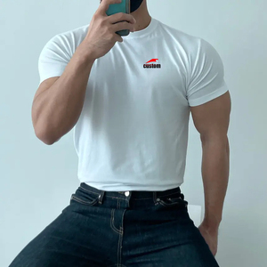 T-Shirt da <span class=keywords><strong>Uomo</strong></span> 95% Cotone 5% Spandex, Collo Tondo, Abbigliamento Sportivo, Vestibilità Aderente, Manica Corta - Product Image 4