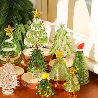 Sapin de Noël miniature en verre fait main pour la décoration de table de Noël, sapin de Noël en verre style Murano coloré, ensemble de décorations de Noël en verre, ensemble cadeau