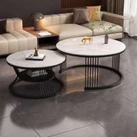 Table basse moderne de luxe nordique avec plateau en marbre, convertible, durable, ensemble de tables gigognes blanches en pierre métallique dorée pour salon