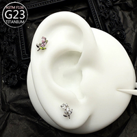 Perhiasan Tindik Telinga Fashion, Anting Hidung Model Bunga Bahan Implant Grade, Perhiasan Wanita Titanium, Anting Labret Emas Solid