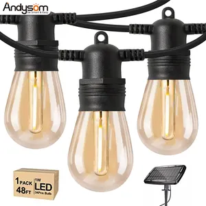 Andyssom – 15 ampoules Vintage de 48 pieds, éclairage de vacances S14 Commercial, étanche, décoratif, Patio, led, lampes solaires d'extérieur