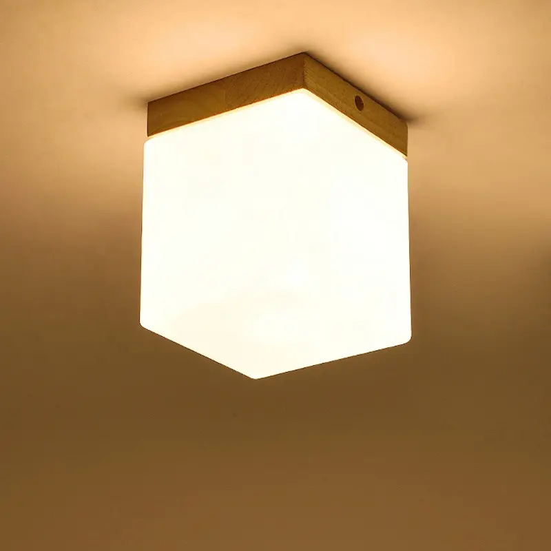 Estilo japonês quadrado Luzes De Teto Tatami De Vidro De Madeira Abajur E27 Lâmpada Do Teto LED para Corredores Lobby Corredor Varanda