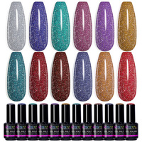 Vernis Gel UV Réfléchissant Disco 12 Couleurs 15ml Non Toxique Écologique Longue Durée Super Flash Diamant Arc-en-ciel Soak-Off pour Nail Art