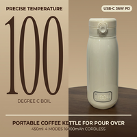 Bouilloire Électrique Portable Noire Mate 16000 mAh, Charge Rapide 36W, Coffret Cadeau, 3 Emplacements Intégrés, Acier 316, Chauffe-Eau en 100 Secondes