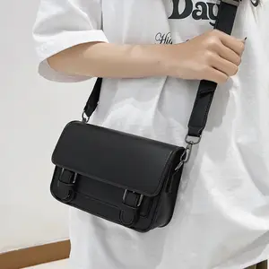 Leather Bag Wholesale Custom Brand Messenger Bag Fashion British Style Shoulder Phone Bag Hot Selling PU for Women and Men Black