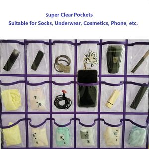 Organisateur de placard suspendu avec 30 poches transparentes, rangement rectangulaire violet à suspendre sur la porte pour bijoux, téléphone, calculatrice - Product Image 5