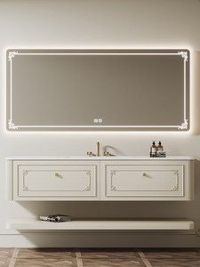 Meuble de salle de bain style crème français avec lavabo intégré en ardoise thermoformée, lavabo intelligent pour salle de bain - Product Image 4