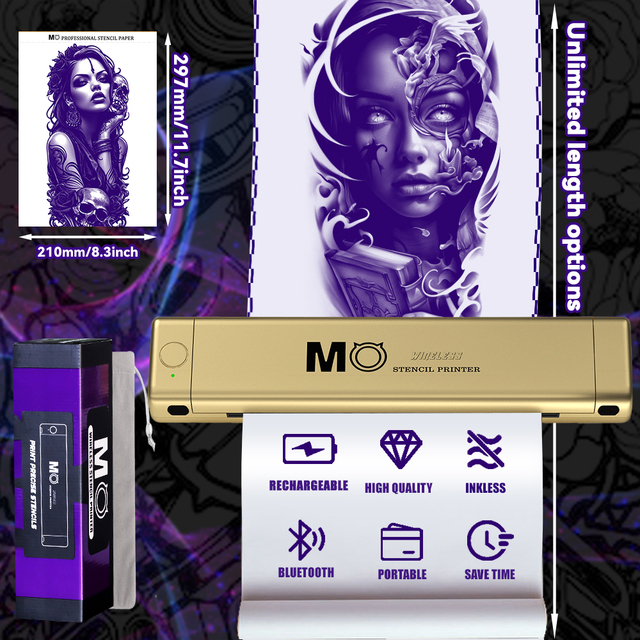 Portable A4 Paper Bluetooth Wireless MO Tattoo Copier Machine Tattoo Stencil Thermal Temporary Stencil Tattoo Transfer Printer
