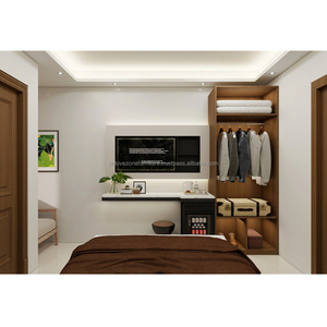 Ensemble de meubles de chambre d'hôtel économique 3 étoiles, écologique, moderne, en bois, avec armoire, meuble TV et mini-réfrigérateur - Product Image 1