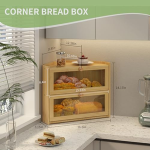 Caja de pan de acrílico personalizada estilo rústico de 2 niveles, contenedor de pan de madera para cocina, caja de pan de esquina para cocina - Product Image 3
