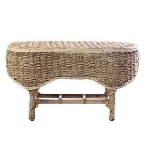Mesa de centro de mimbre con tejido de hoja de plátano para el hogar, muebles naturales de decoración para el hogar, Top